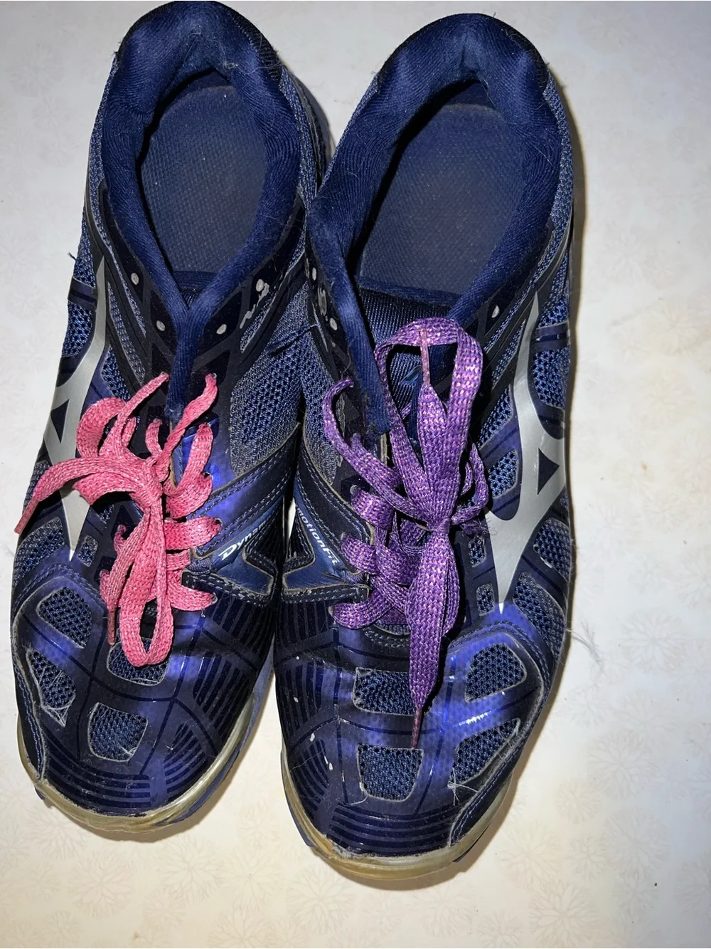 Mizuno Women's Navy Purple Athletic Sneakers with Pink Accent Laces